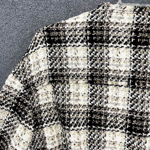 Zara Blazer Cropped Women Medium black beige Plaid Tweed Jacket Blogger Favorite - Picture 15 of 16